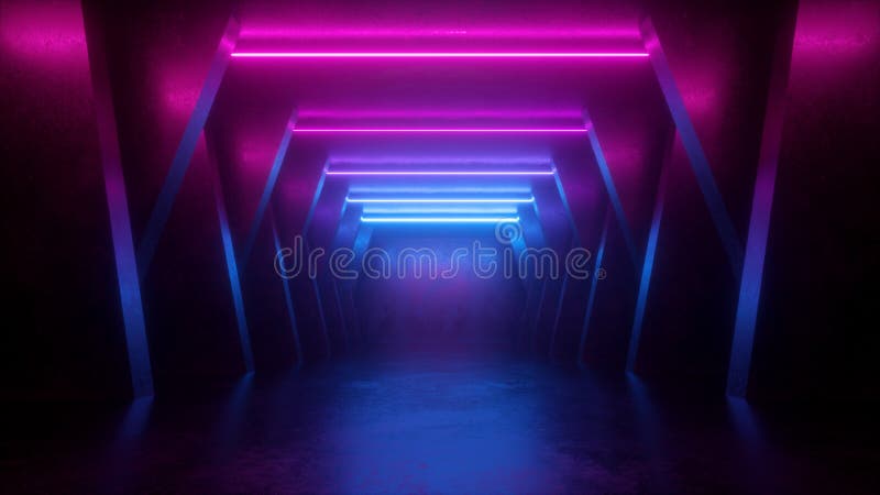 3d回报,霓虹抽象背景,空的室,隧道,走廊,发光的线,几何,紫外光 皇族释放例证 3d回报,霓虹抽象背景,空的室,隧道,走廊,发光的线,几何,紫外光 皇族释放例证
